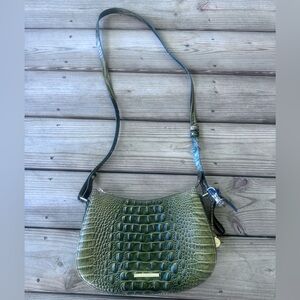 Brahmin Green Croc-Embossed Leather Crossbody Bag